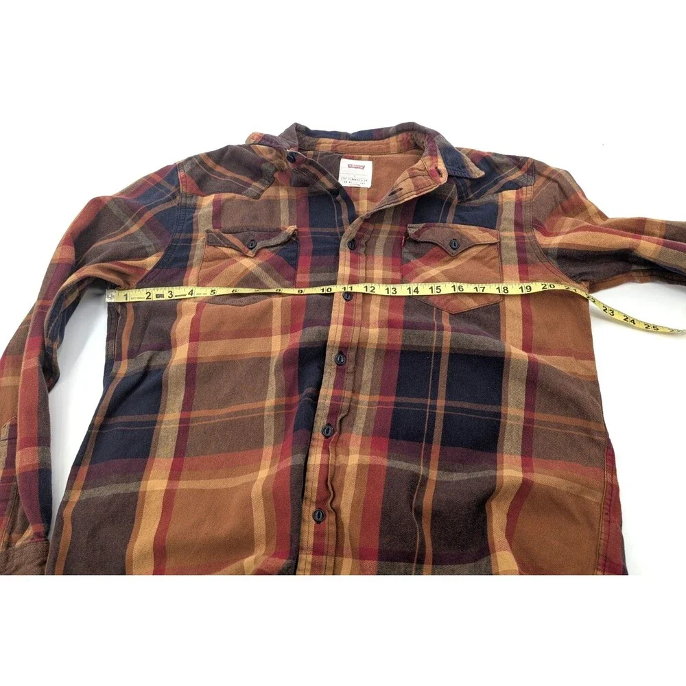 Levis Brown Tan Long Sleeve Cotton Button Up Plaid Flannel Mens Size Large